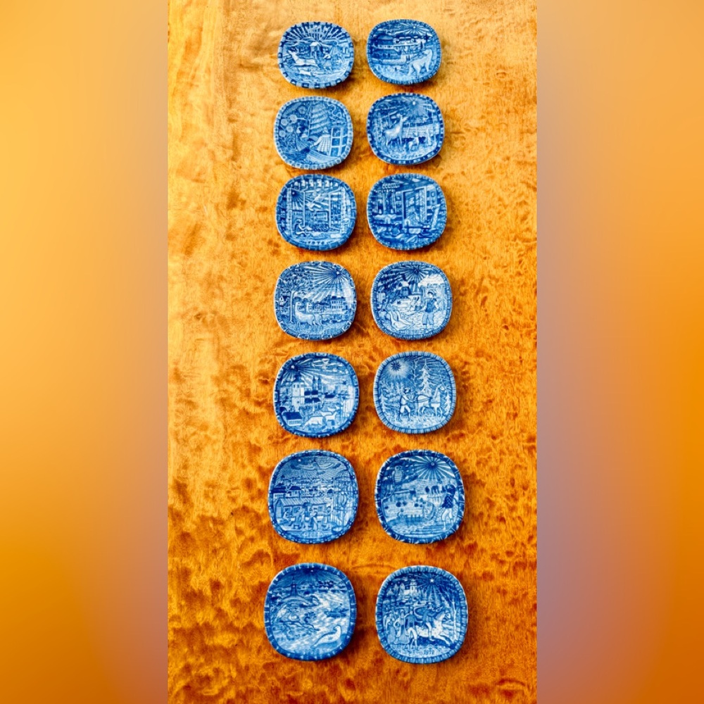 14 Gunnar Nylund Sweden vintage blue & white mini collector plates